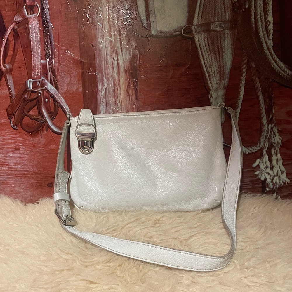 Roots White Leather Shoulder Bag